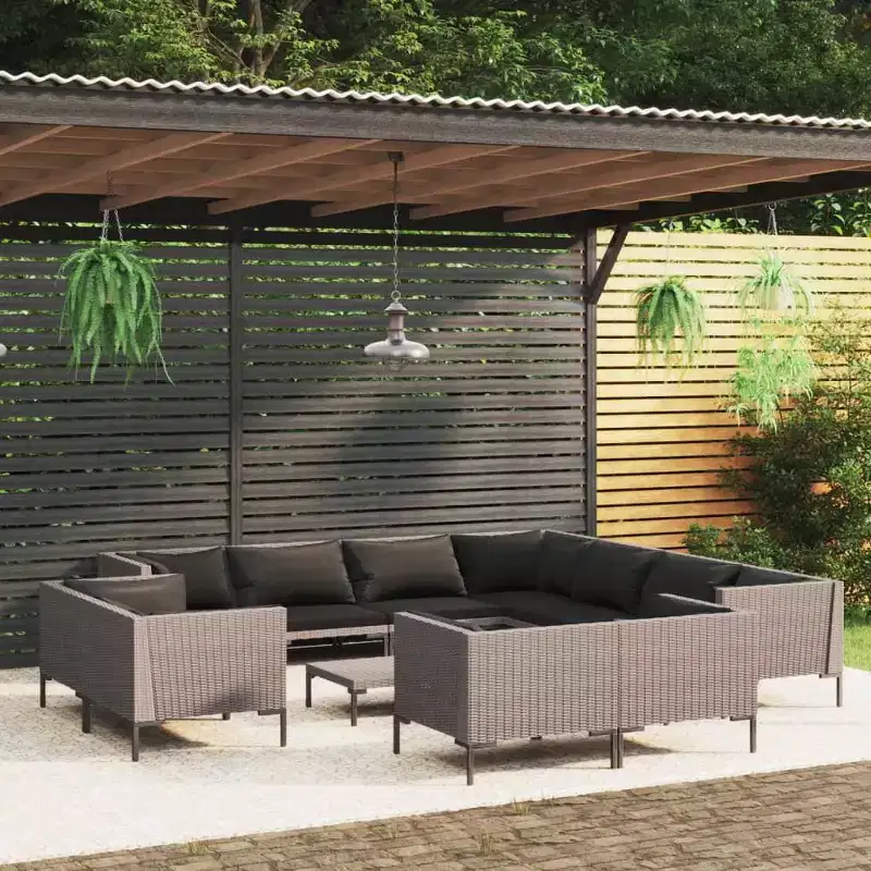 vidaXL Patio Lounge Set Outdoor Sectional Corner Sofa Poly Rattan Dark Grey
