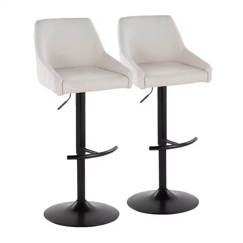 LumiSource Set of 2 Hannah Adjustable Barstools Black Metal/Cream Fabric