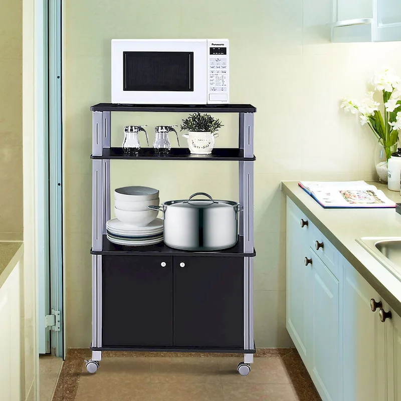 Rolling Kitchen Baker Rack Microwave Oven Stand Utility Shelf w Wheels