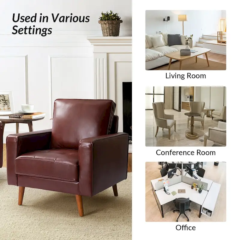 Elizabeth Mid-century Genuine Leather Arm Chair Set of 2 by HULALA HOME