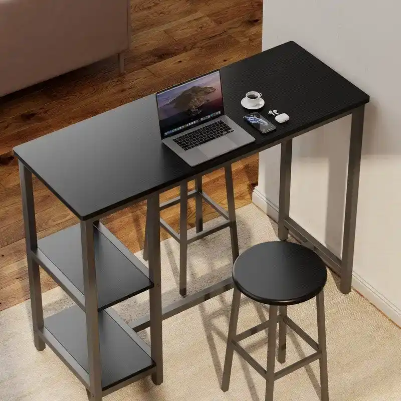 Black / Retro Bar Table Set with 2 Stools, Seats 2