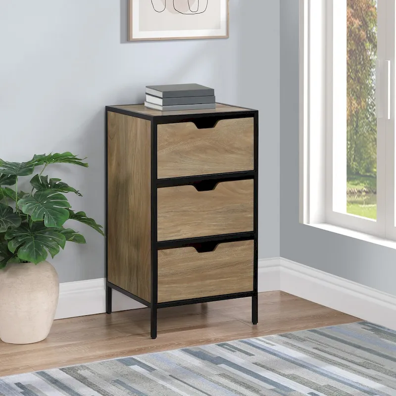 Oak / White 3-Drawer Storage Chest, 1-Person Use
