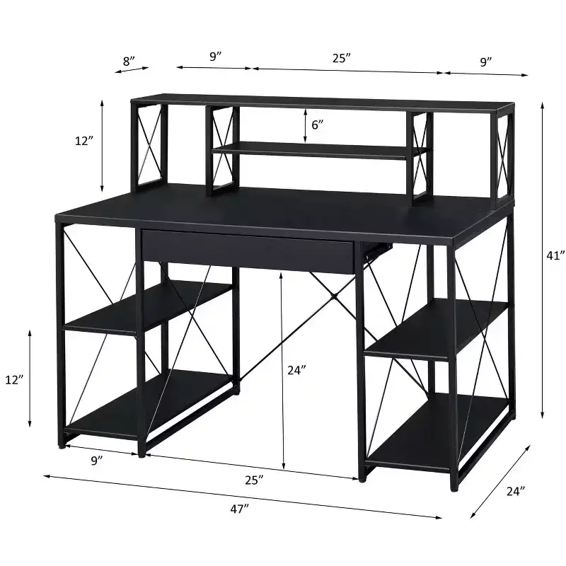 JVNOXK 24-inch Amir Multifunctional Desk with 1 Drawer and 8 Open Compartments, Wooden Storage-Function Top, Suitable for Office or Bedroom, Black