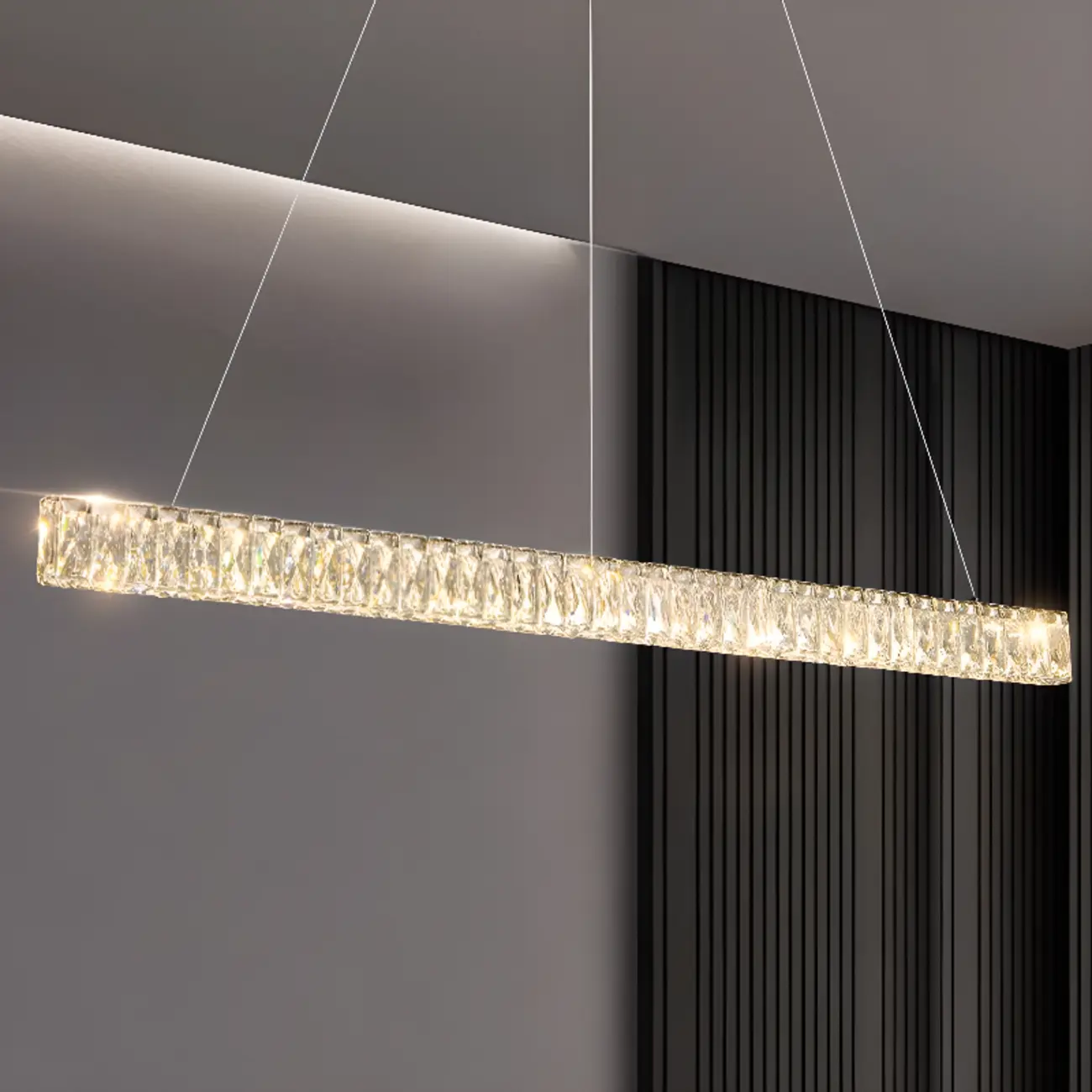 Rectangle Crystal Kitchen Island Pendant Light Dimmable LED