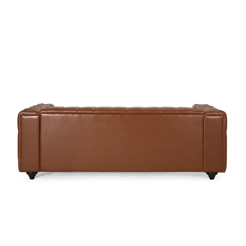 Faux Leather Button Tufted 3-seater Sofa with Wood Legs