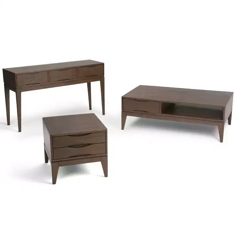 Walnut Brown Console Table with 3 Drawers, Mid-Century Style, for 1