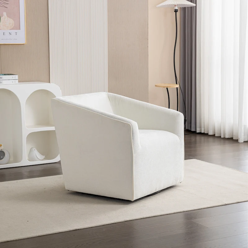 31 Chenille Upholstered Barrel Arm Chair with Swivel Base