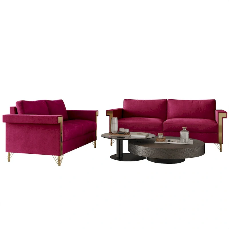 Glam Velvet Upholstered 2-Piece Living Room Set
