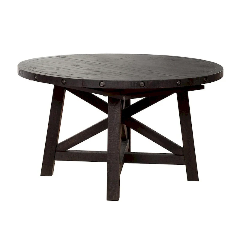 54 - 72 Inch Round Dining Table, Acacia Wood, Extendable, Dark Brown