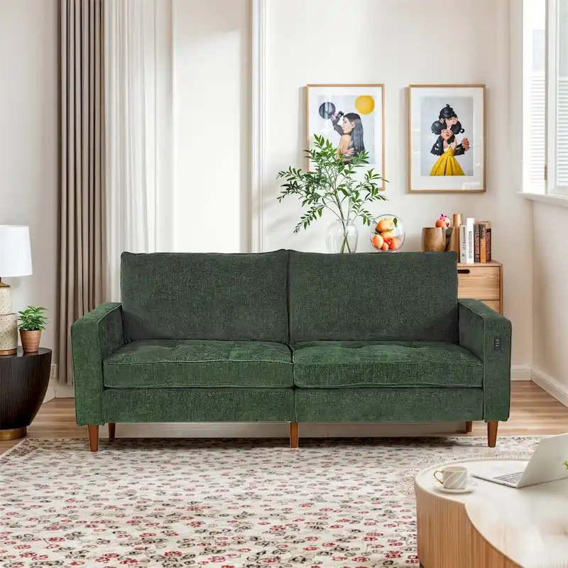 82.6 Inch Modern Living Room Chenille Recliner Sofa, loveseat Sofa,Removable Sofa Cover with USB, Easy to Instal