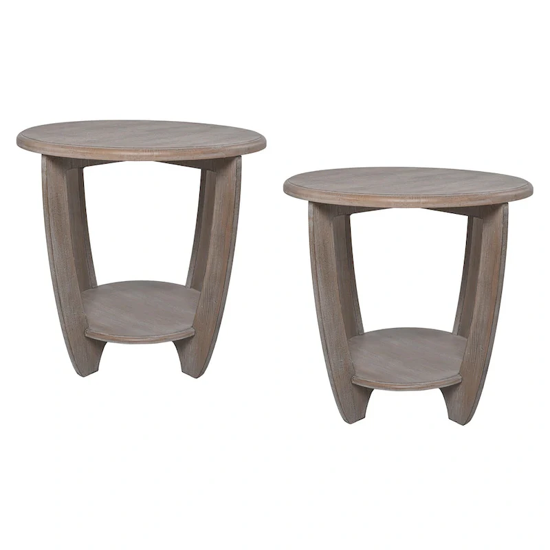 Rustic Farmhouse End Table with Storage Shelf, Vintage Grey Finish