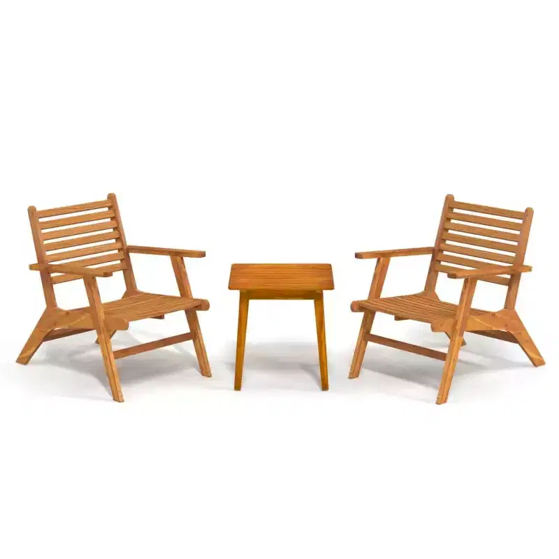 vidaXL 3-Piece Outdoor Bistro Set - Solid Acacia Wood Patio Furniture - Classic Slatted Design Chairs with Square Table - Brown Garden Lounge Set