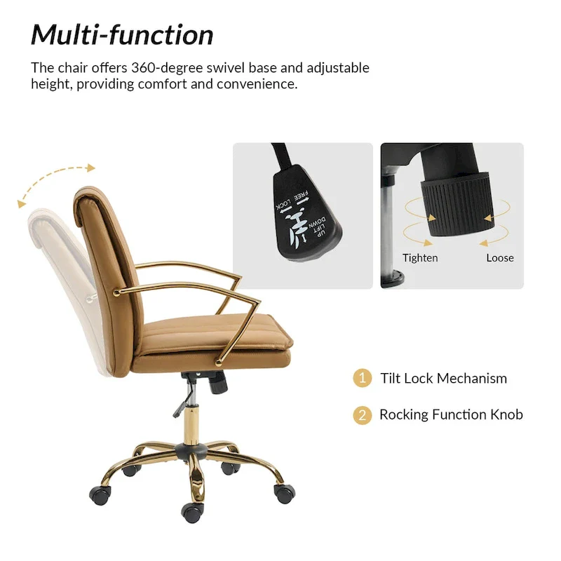 Modern Leather Rocking Office Chair with Metal Base