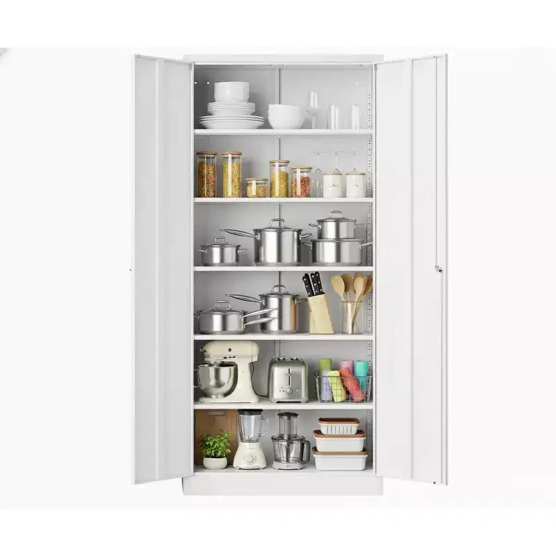71 Tall Metal Storage Cabinet with Locking Doors, 4 Adjustable Shelves & Leveling Feet, Heavy Duty Cold Rolled Steel Organizer for Pantry, Garage