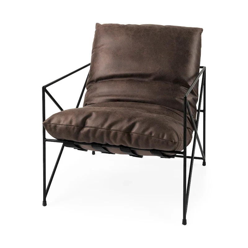 Leonidas Black Faux Leather w/Black Metal Frame Accent Chair