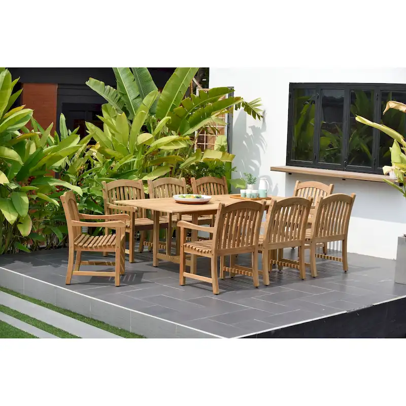 9pc Solid Teak Outdoor Patio Dining Set - 9 Piece
