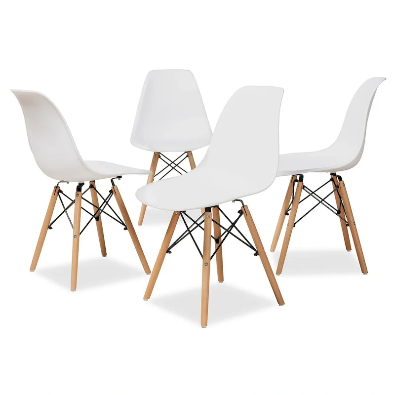 Beige Plastic and Wood Dining Chairs - Set of 4