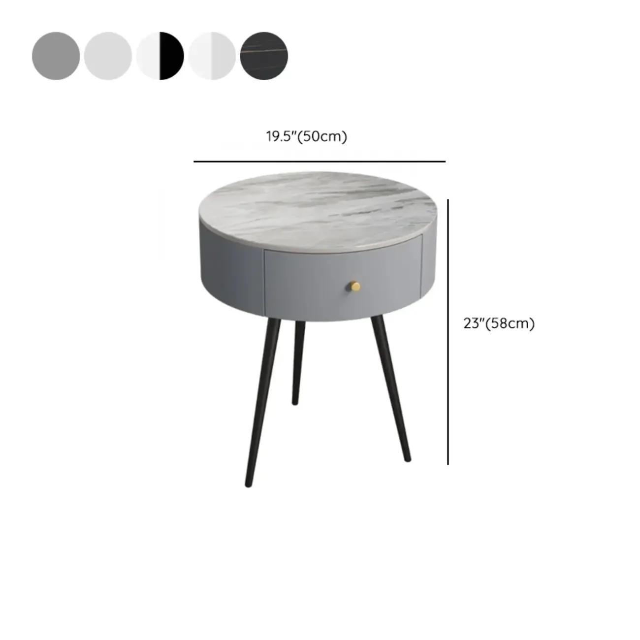 Modern Sintered Stone Top Round Drawer Tripod Nightstand
