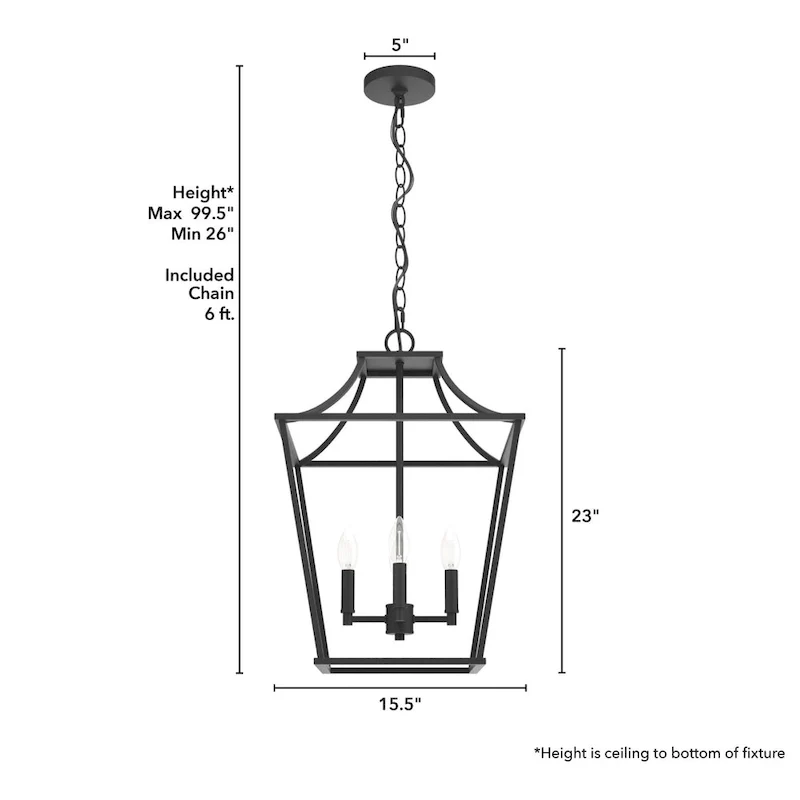 Hunter 15  Laurel Ridge 4-Light Lantern Pendant - Kitchen Island, Dining Room, Entry - Candle, Modern Farmhouse, Industrial