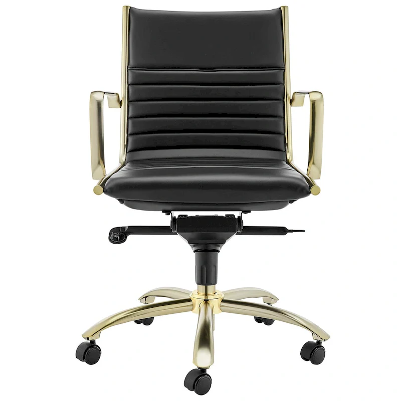 Low Back Office Chair in Black with Matte Brushed Gold Base