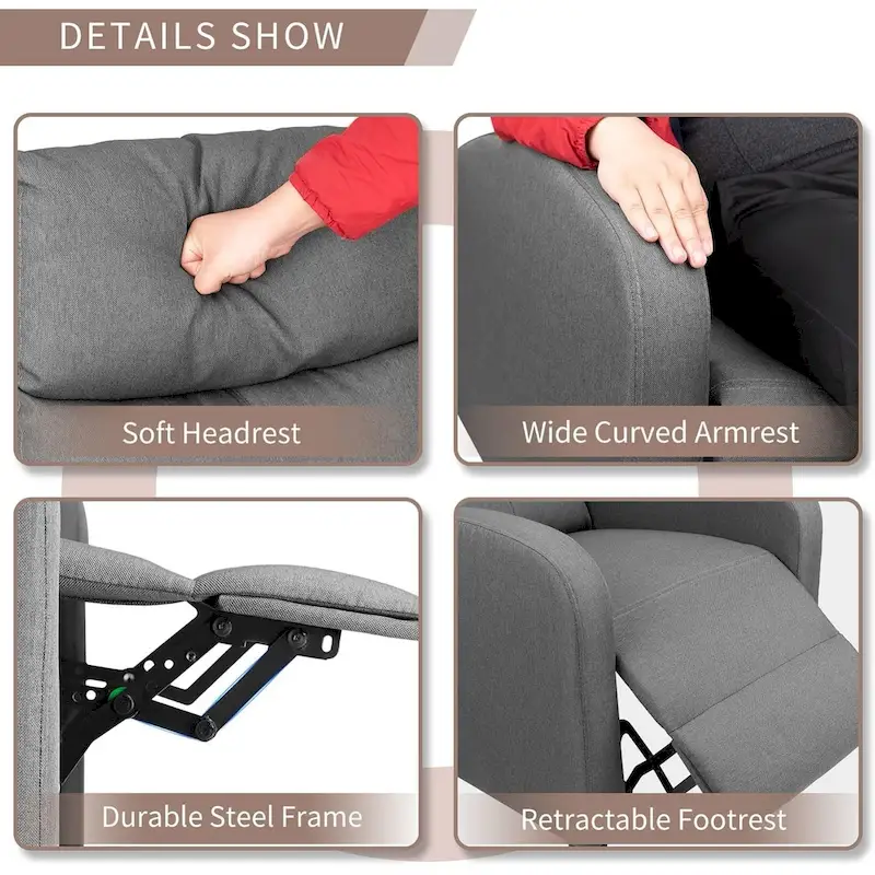 Fabric Recliner Chair Massage Recliner Sofa Chair Adjustable Reclining Chairs Home Theater Single Modern