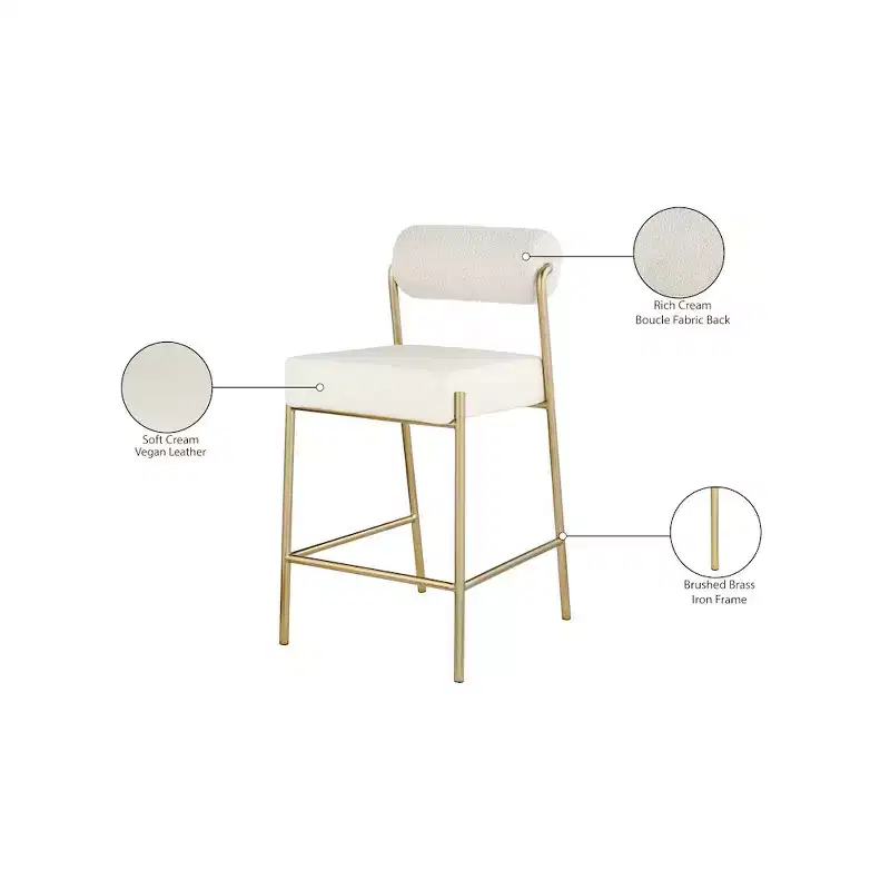 Cream Velvet & Vegan Leather Counter Stool, Armless, Seats 1