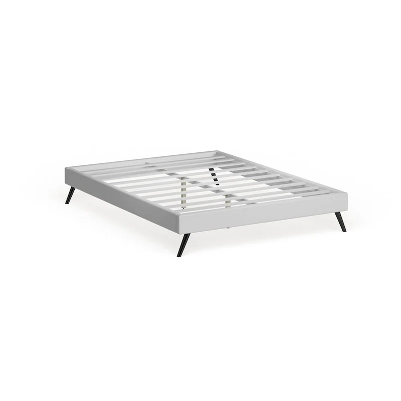 White Wood Queen Platform Bed | Round Splayed Legs, No Box Spring, Modern Bedroom