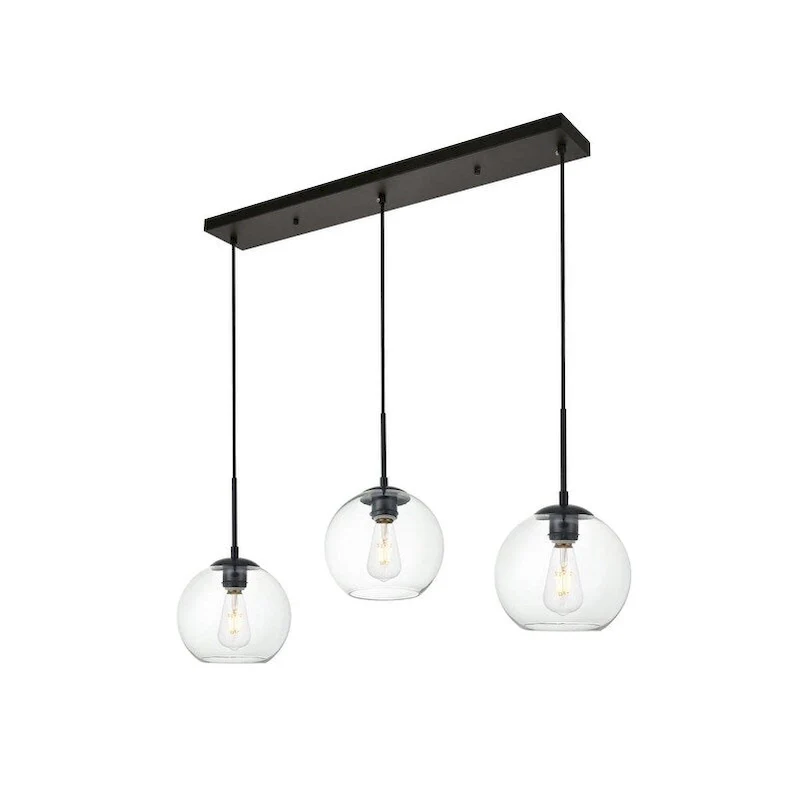 Clear Spherical Glass/ Metal 3-Light 36-inch Pendant