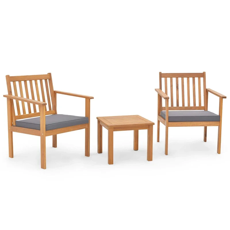 Costway 3 PCS Patio Wood Furniture Set Acacia Wood Chairs & Coffee - See Details