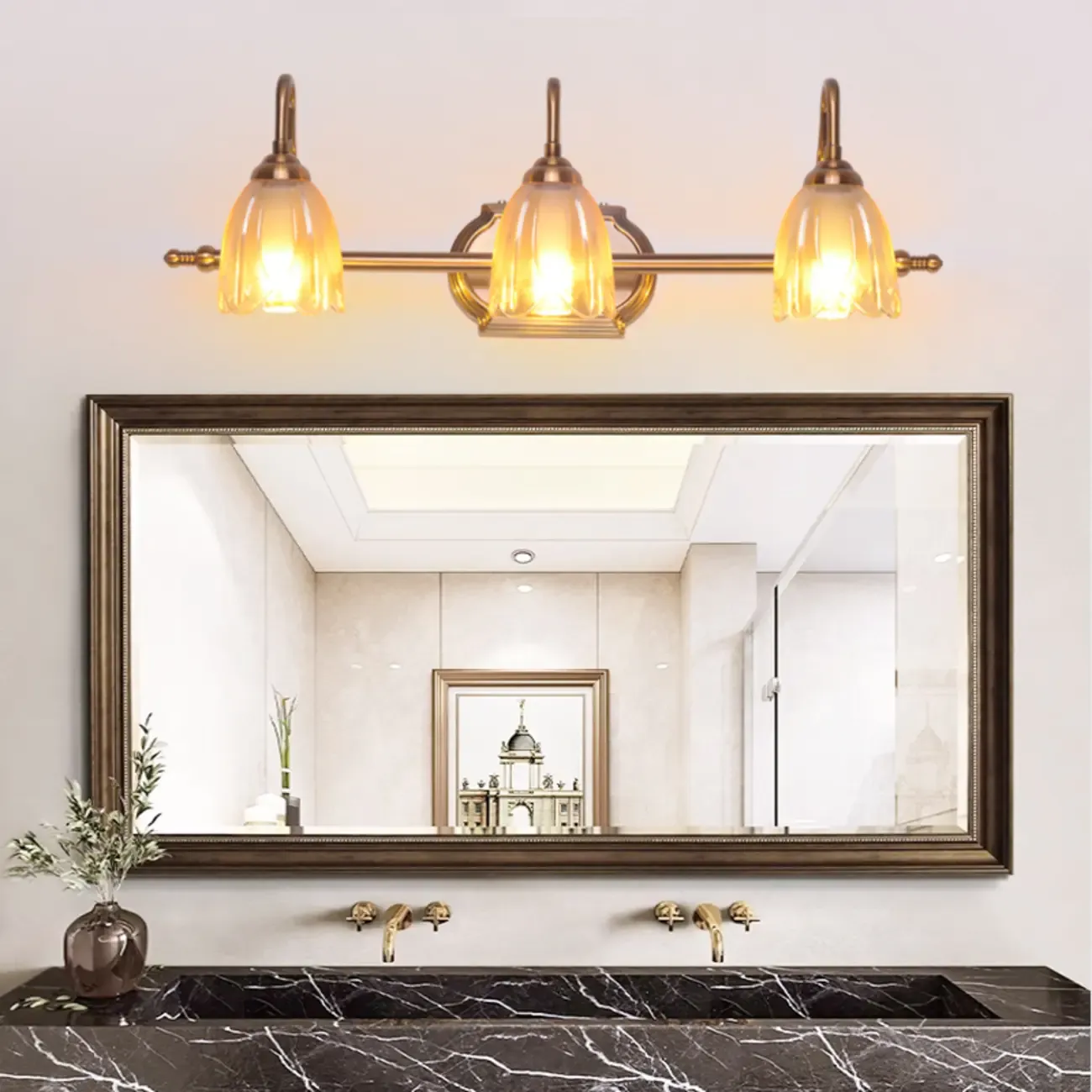 Modern Brass 3-Light Geometric Bathroom Vanity Light