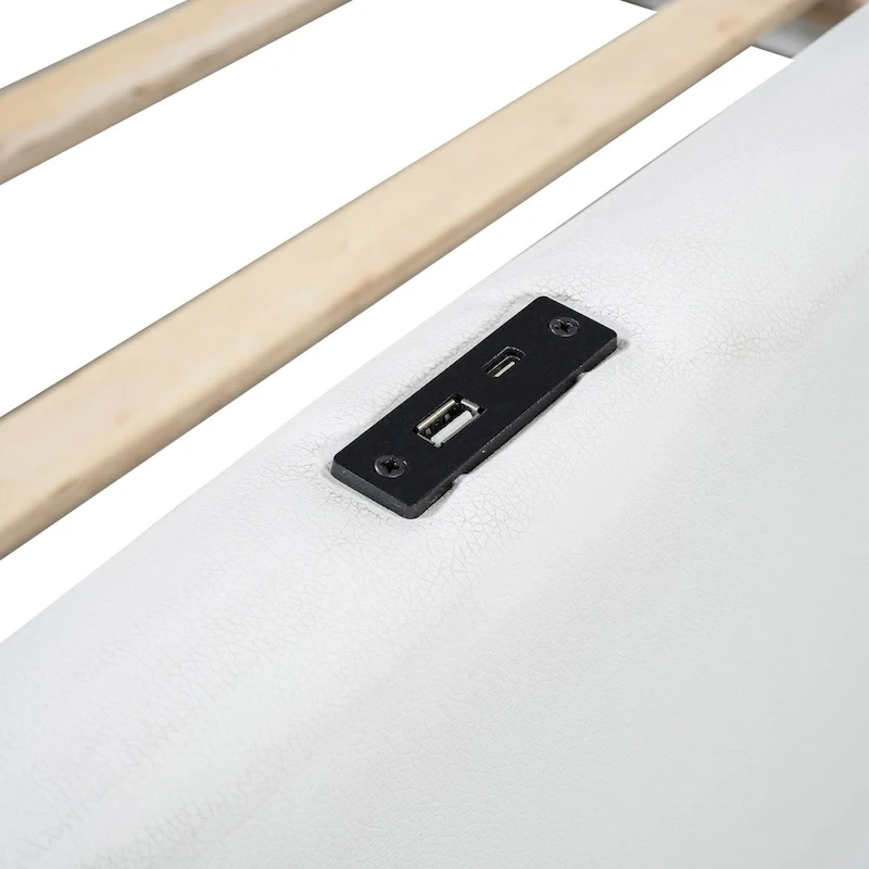 Twin Upholstered Bed with Guardrail & Charging Station