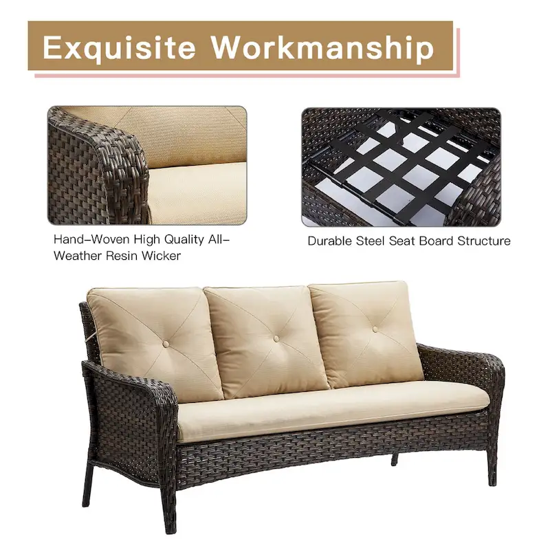 Pocassy 4-Piece Patio Wicker Conversation Sofa Set