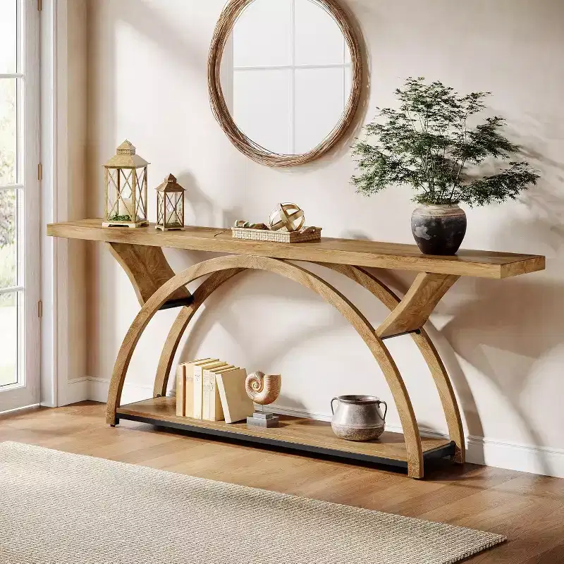 Lantine 70.87 Console Table, Industrial Sofa Table with 2 Tiers Storage Shelves for Living Room, Hallway, Entrance, Foyer (Light Brown)