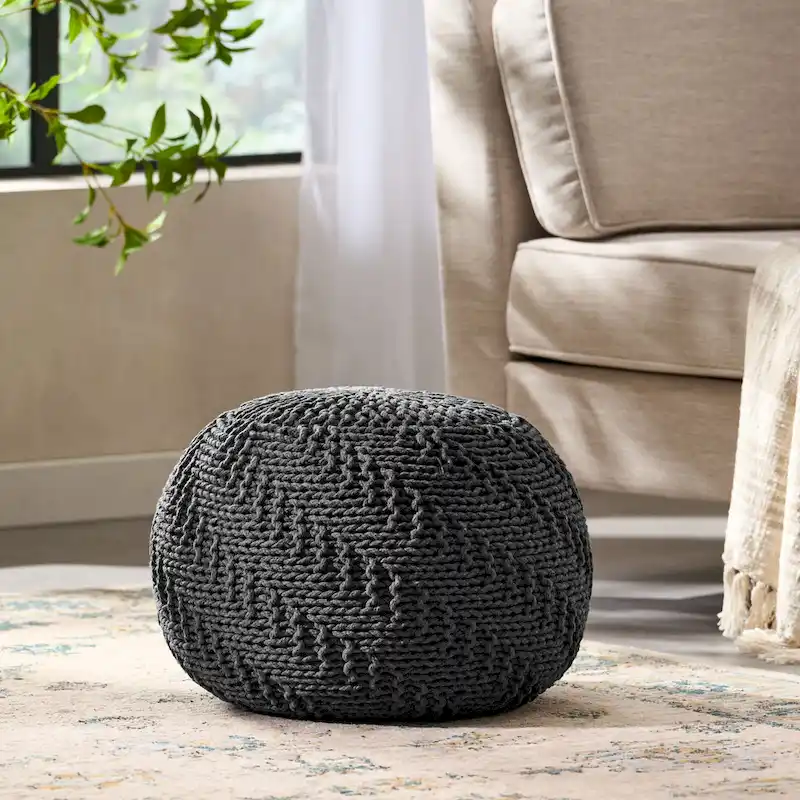 Hershel Knitted Cotton Pouf by Christopher Knight Home