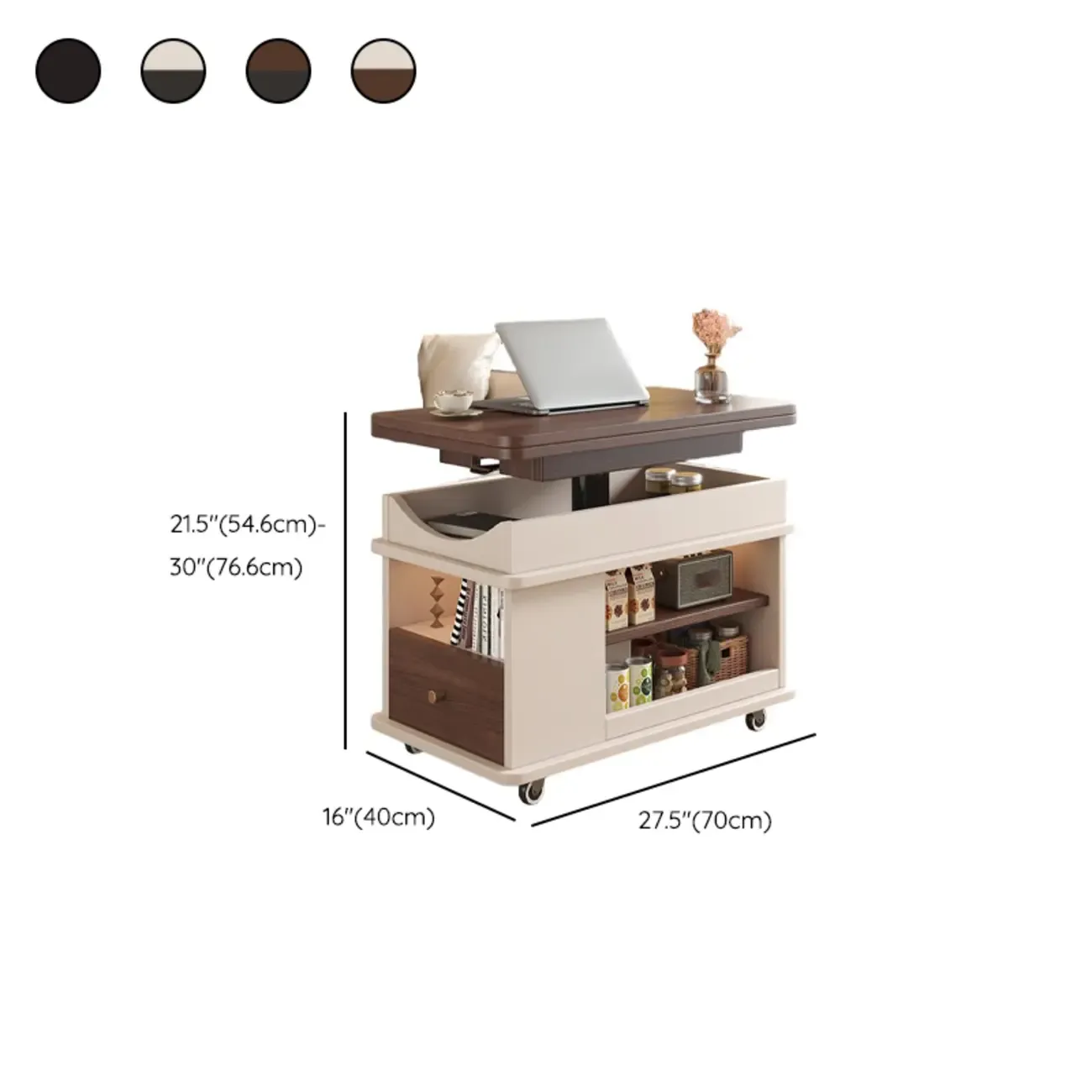 Rectangle Foldable Lift Top Wood Metal Side Table with Wheels