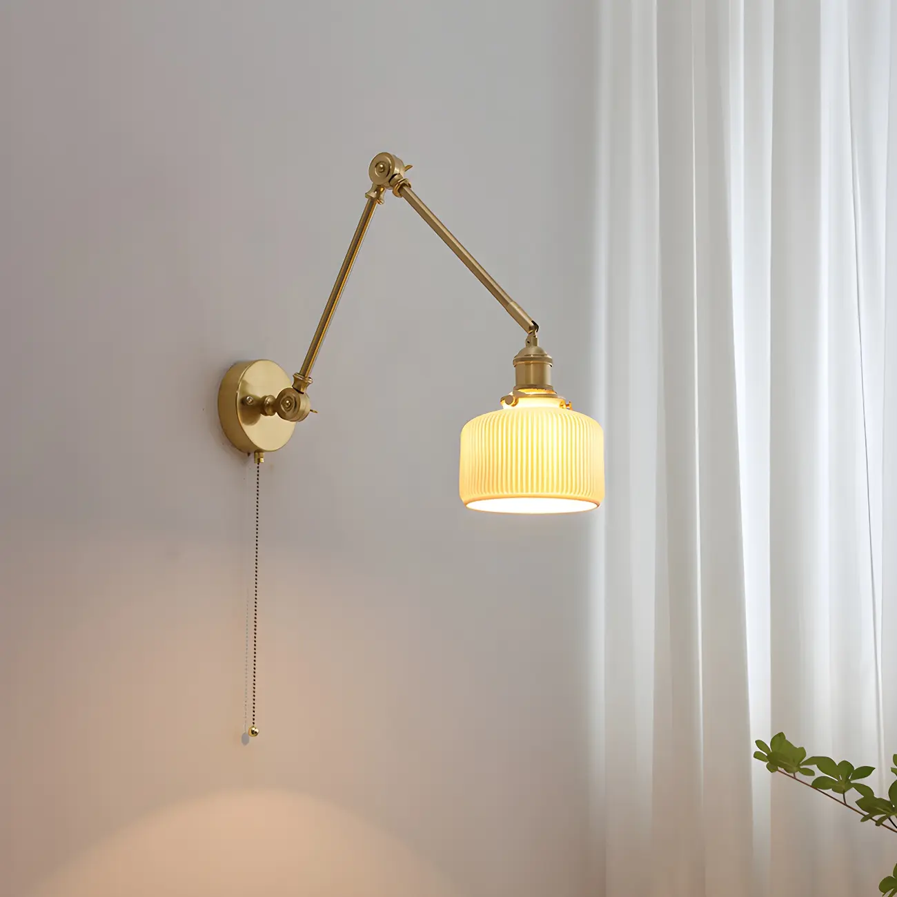 Classic Gold Metal Swing Arm Ceramics Shade Wall Light