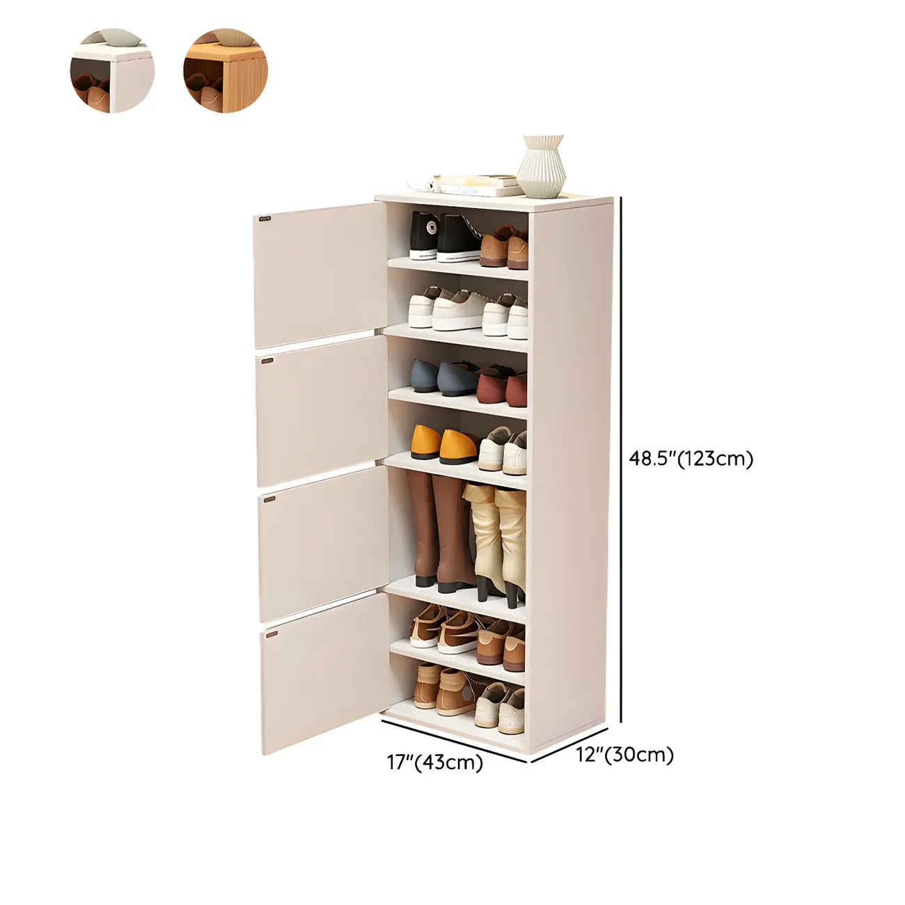 Modern White Tall Shoe Cabinet with Adjustable Shelves