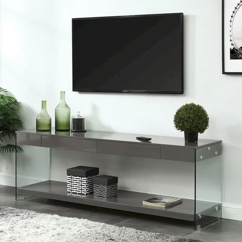 Takamura Modern 60-inch Glass 1-Shelf 1-Drawer TV Console by Strick & Bolton
