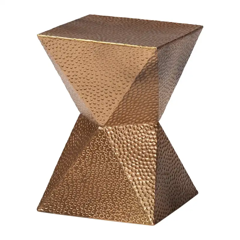 Textured Metal Accent Table - Geometric Gold Side Table with Hourglass Silhouette for Indoor or Semi-Outdoor Use
