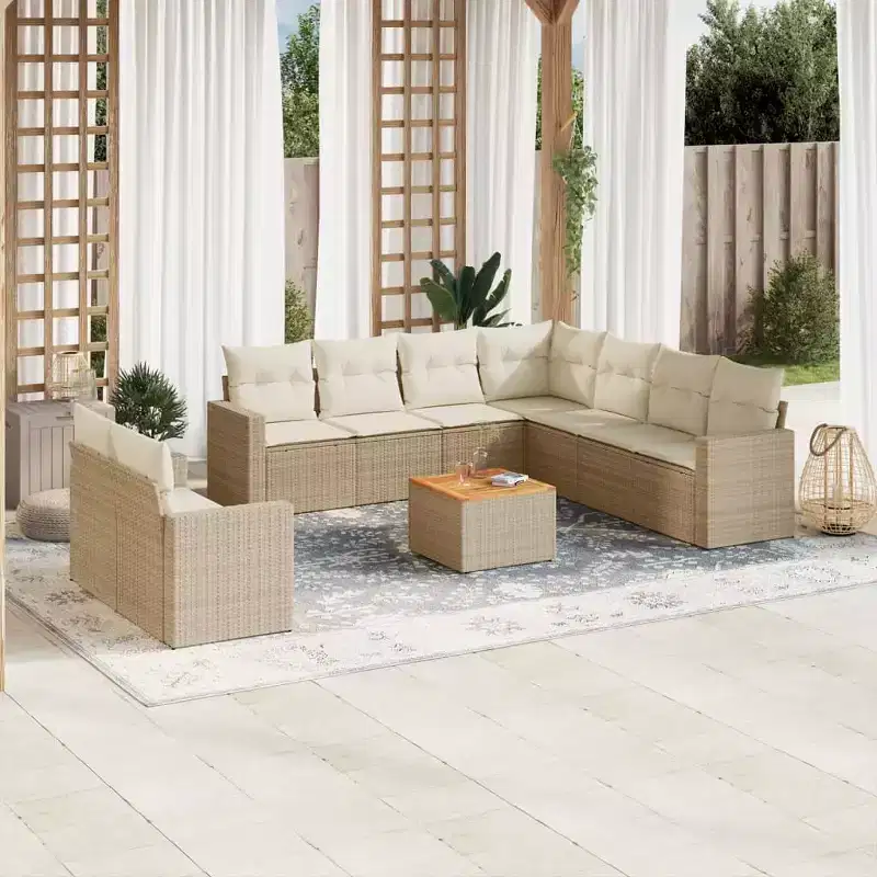 vidaXL Patio Sofa Set with Cushions Outdoor Furniture Poly Rattan