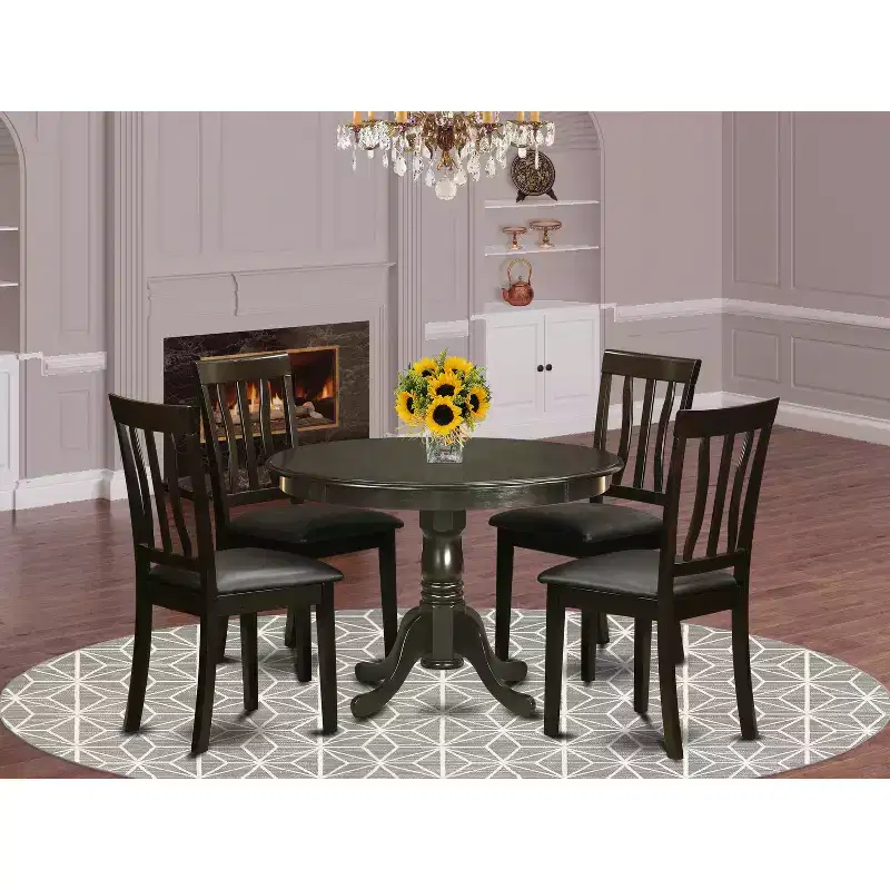 HomeStockRound Dining Table Set For 4 Kitchen Dining Pedestal Base Chairs 42x42 Inch