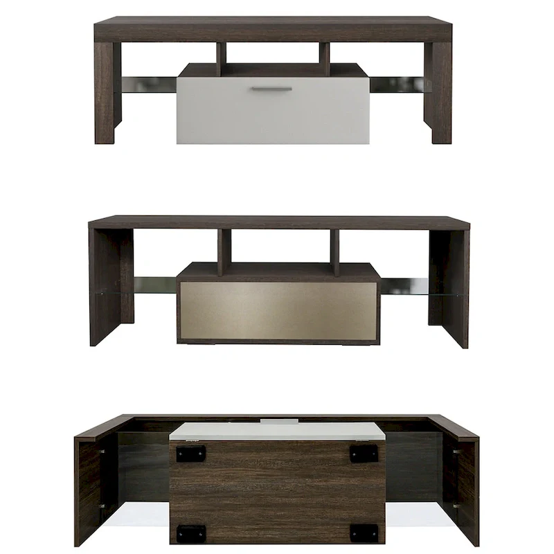 51  Modern LED TV Stand with Cabinet, 20 Minutes Quick Assembly - 51.18inch*13.78inch*17.72inch