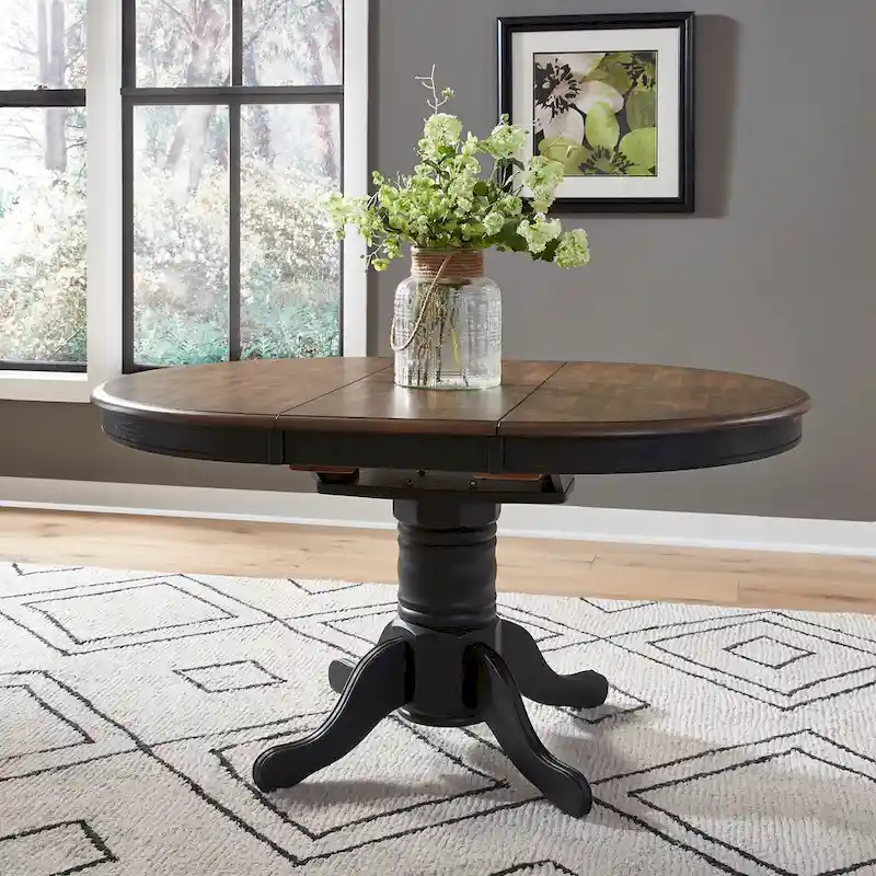 Antique Honey & Black Oval Pedestal Dining Table (Seats 4–6)