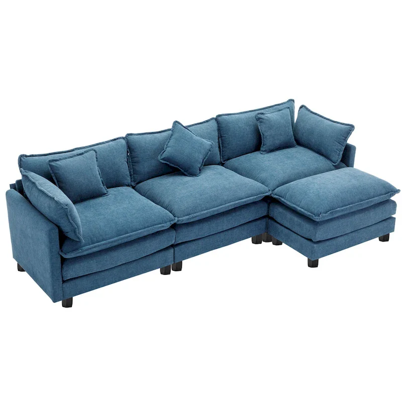 Blue 112.2  Modern L-Shaped 4-Seat Sofa with Removable Ottoman