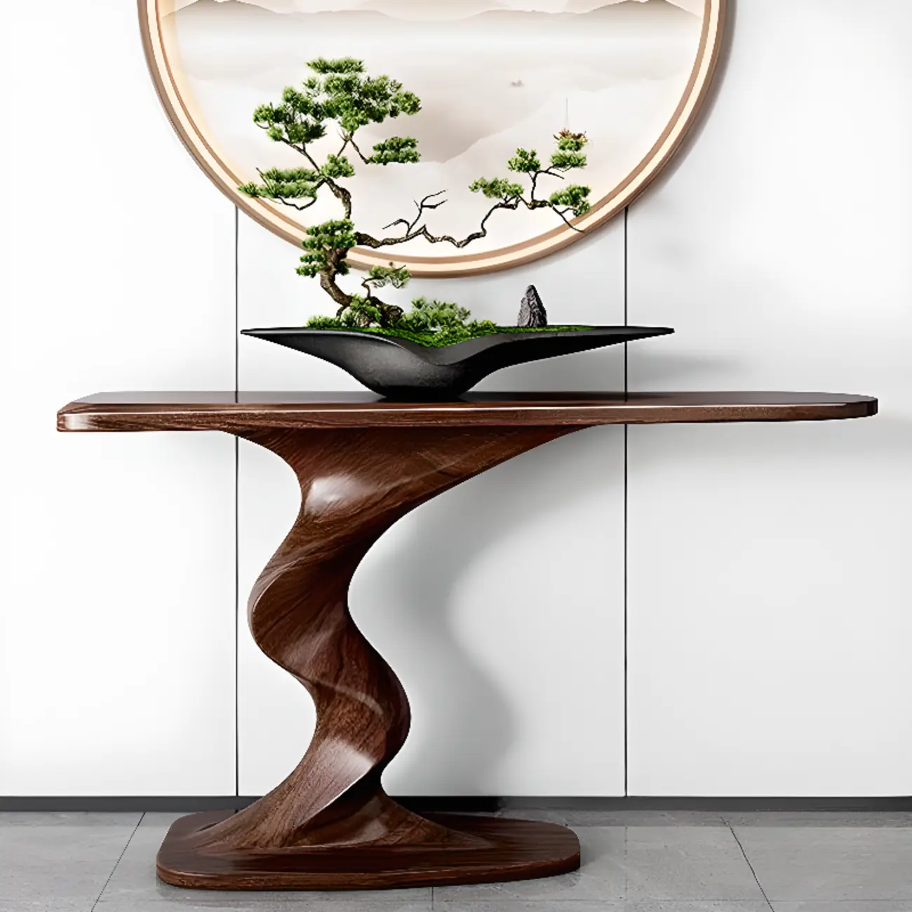 Modern Ash Wood Console Table with Sculptural Base