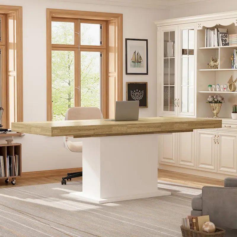 Large Dining Table - Wood Grain Finish, Seats 6-8 (Black/White)