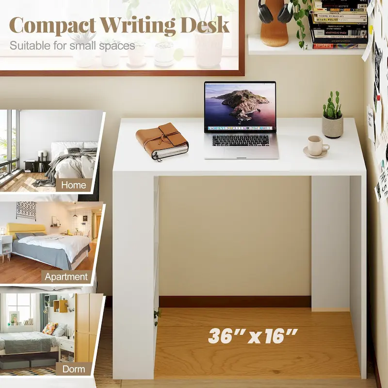 36 Compact Writing Desk w/ 3 Open Shelves Freestanding