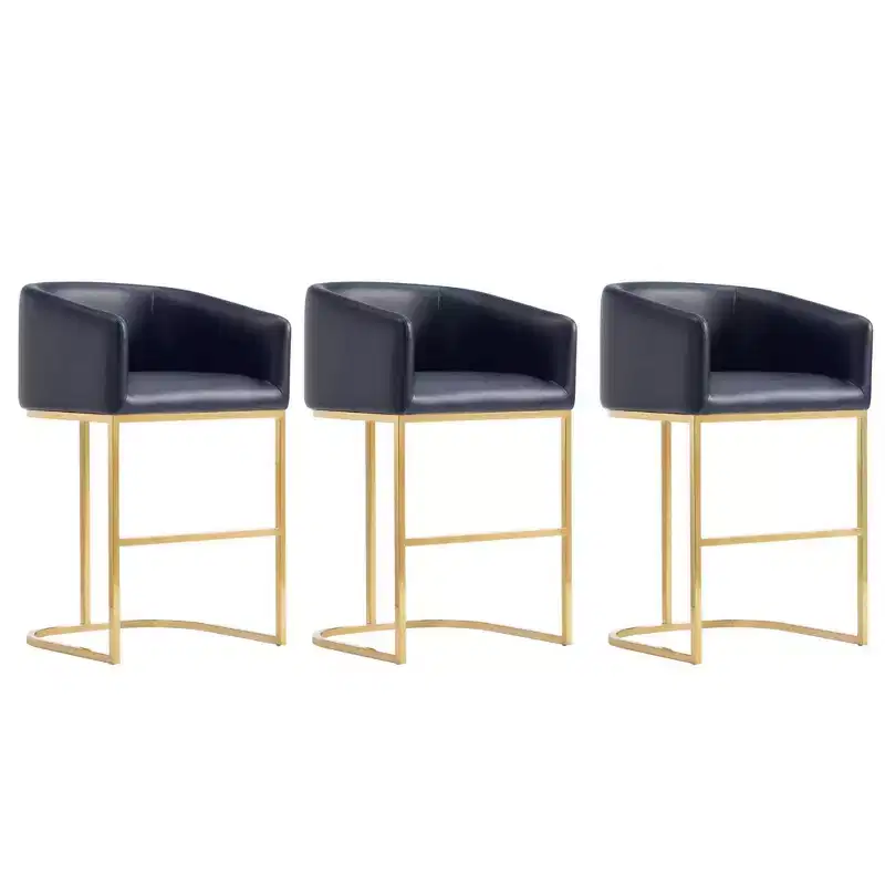 Manhattan Comfort Set of 3 Louvre Counter Height Barstools Black/Titanium Gold