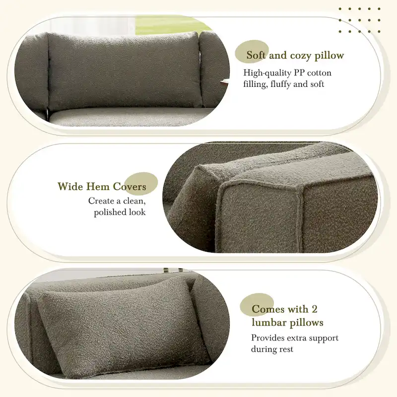 112 Boucle Modular Sectional Sofa with Free Side Table, Wide Seat Design and No Assembly Required