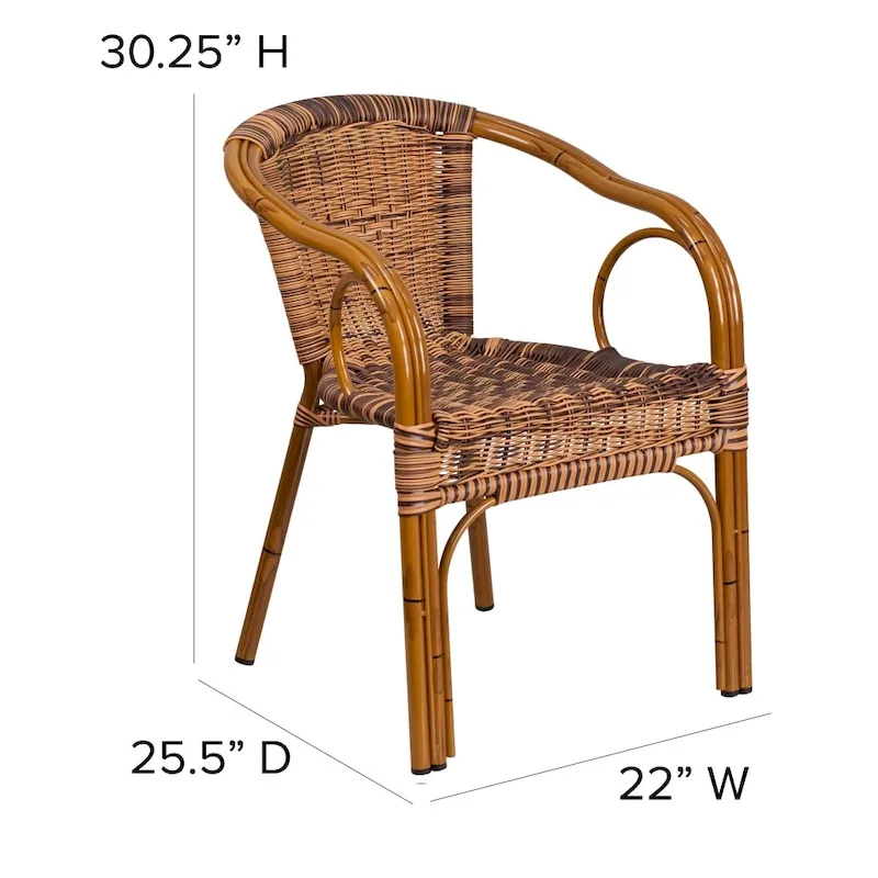 Rattan Bamboo-Aluminum Patio Chairs (Set of 3)